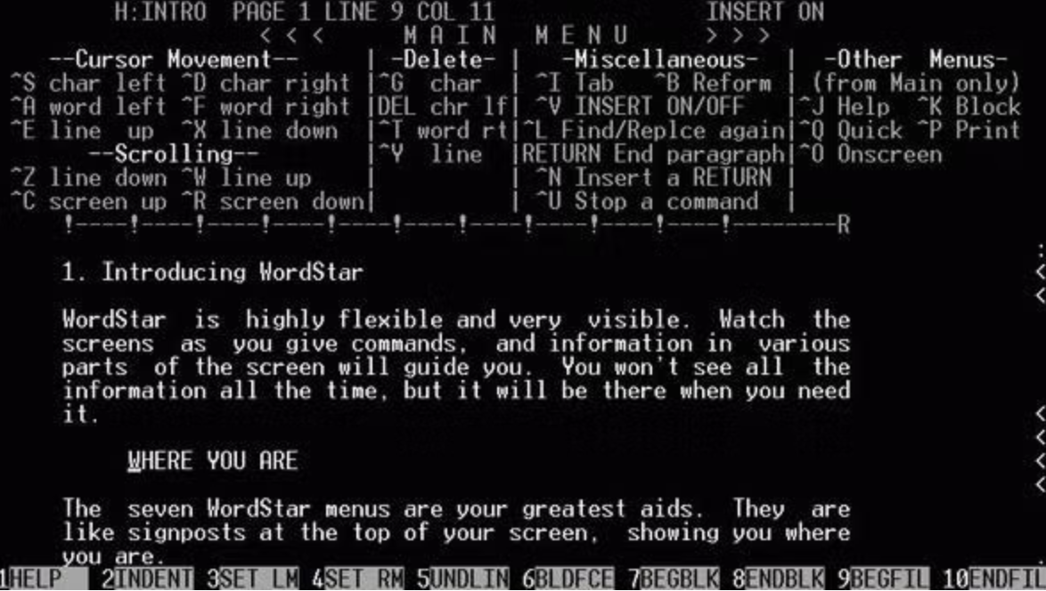 WordStar 4.0 introduction screen, used by George R. R. Martin for his Write Box